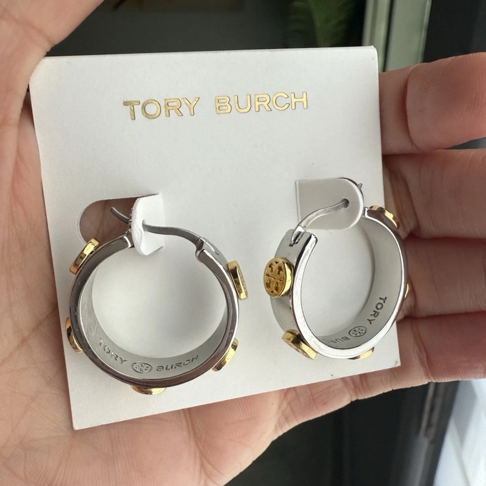 Tory Burch Two-Tone Hoop Earrings - Picture 2 of 9